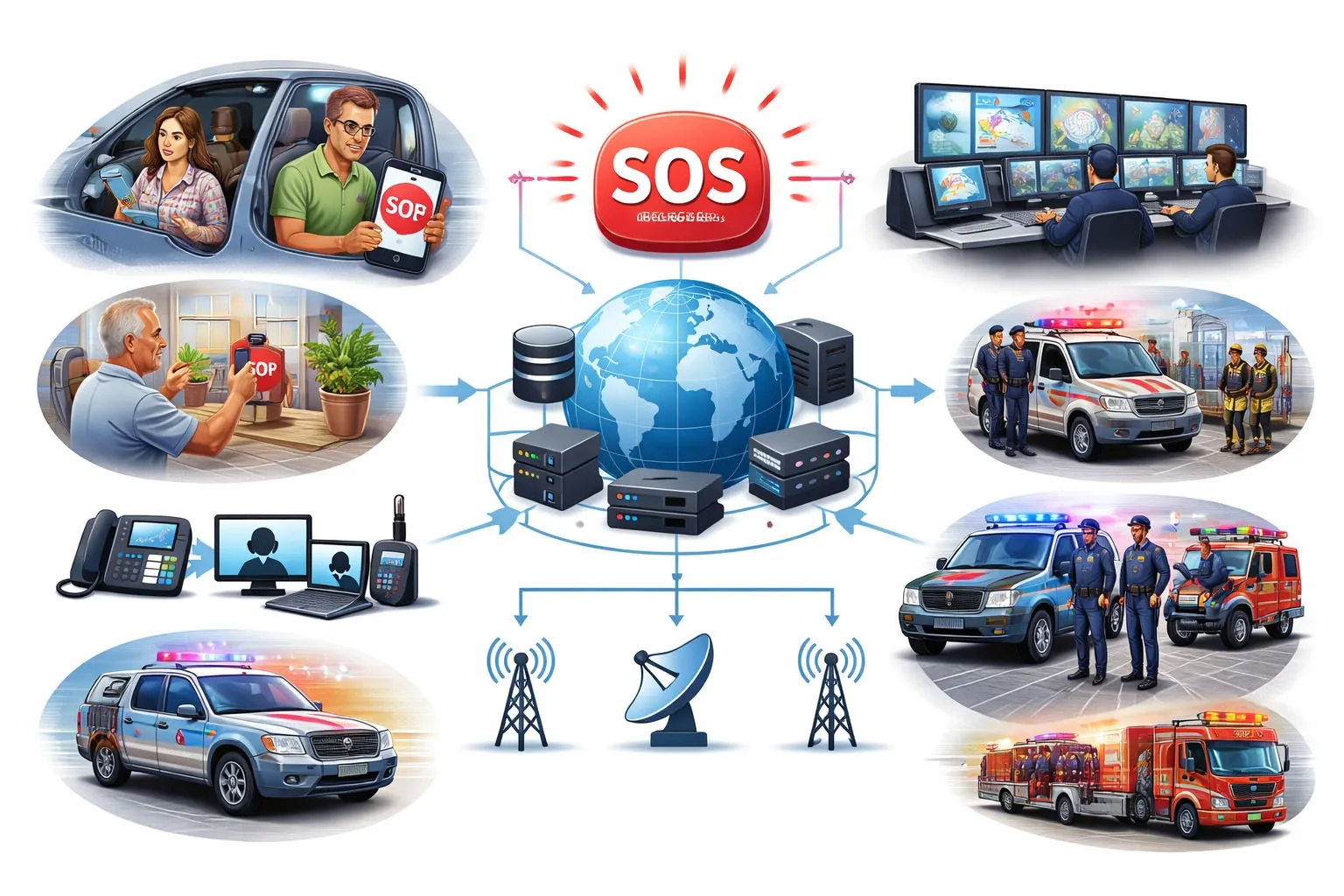 O sistema de despacho telefônico IP é usado para despacho de emergência em caso de acionamento de SOS. O sistema de despacho telefônico IP é usado para despacho de emergência em caso de acionamento de SOS.