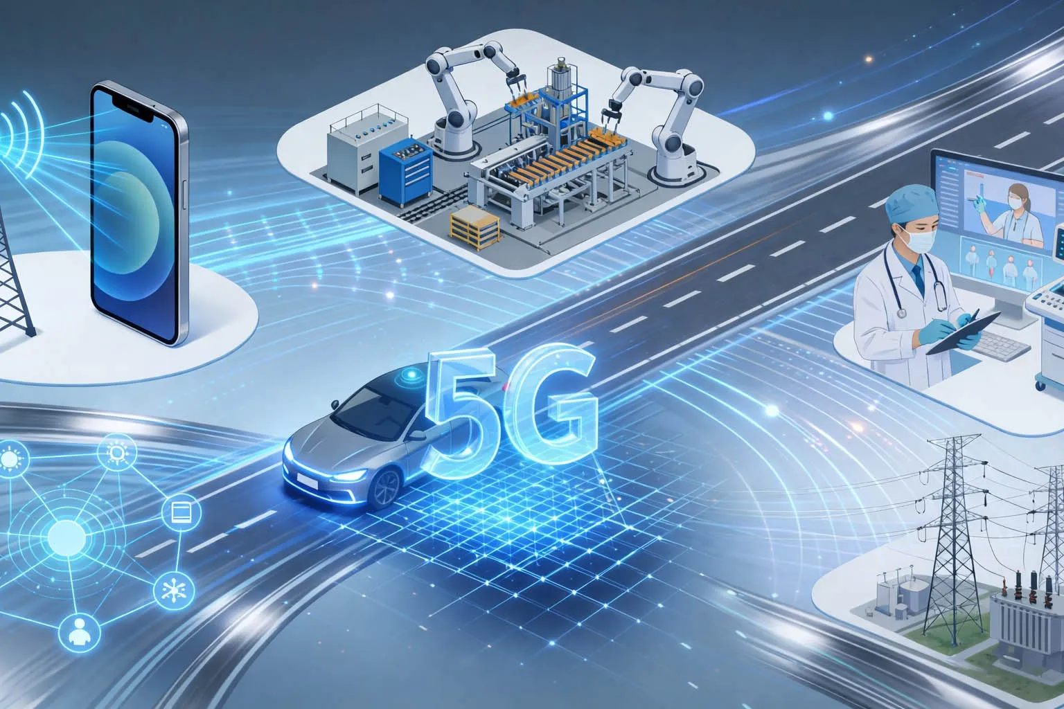 O 5G é aplicado em banda larga móvel, indústria inteligente, transportes, saúde, serviços públicos e ambientes IoT de larga escala onde a cobertura, mobilidade, capacidade e baixa latência precisam de funcionar em conjunto. O 5G é aplicado em banda larga móvel, indústria inteligente, transportes, saúde, serviços públicos e ambientes IoT de larga escala onde a cobertura, mobilidade, capacidade e baixa latência precisam de funcionar em conjunto.