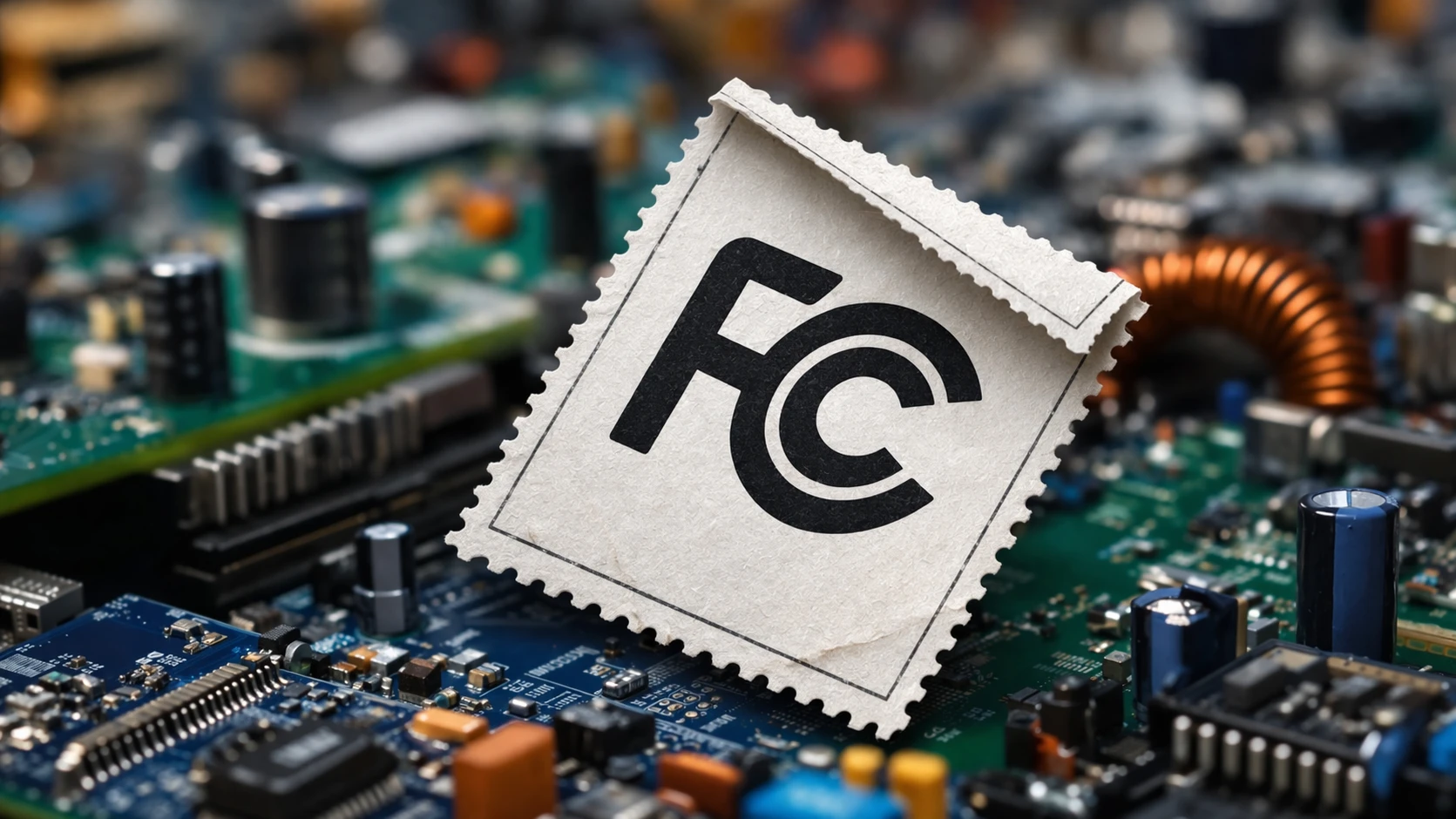 Diagrama de fluxo mostrando o caminho de aprovação de dispositivo FCC desde a identificação da parte da regra até testes, arquivamento, etiquetagem e entrada no mercado