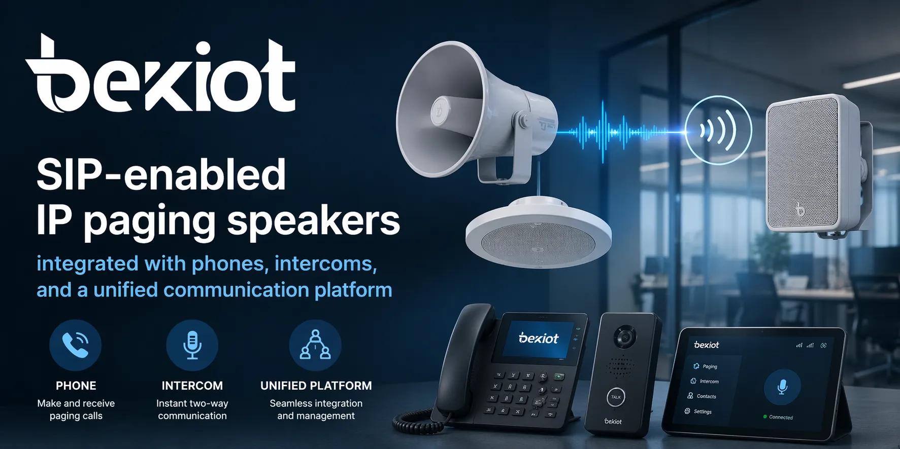 Alto-falantes de sonorização IP com suporte SIP integrados a telefones, intercomunicadores e plataforma de comunicações unificadas