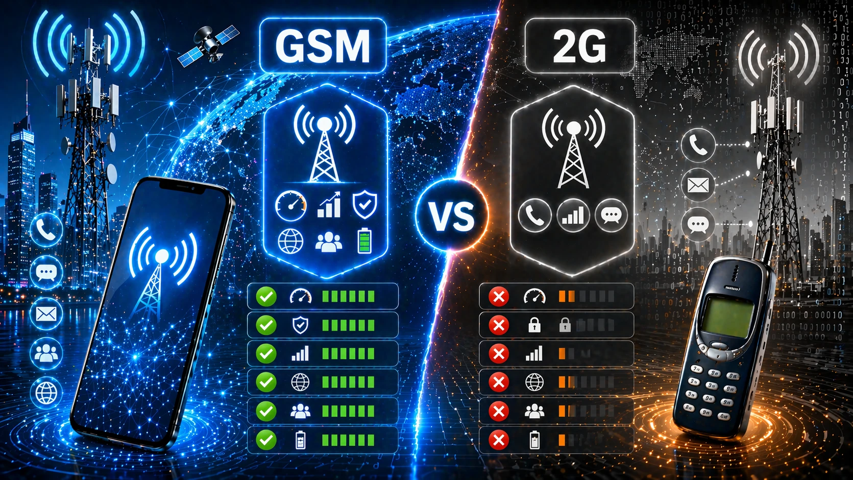 Comparação entre a rede de comunicação GSM e a rede 2G