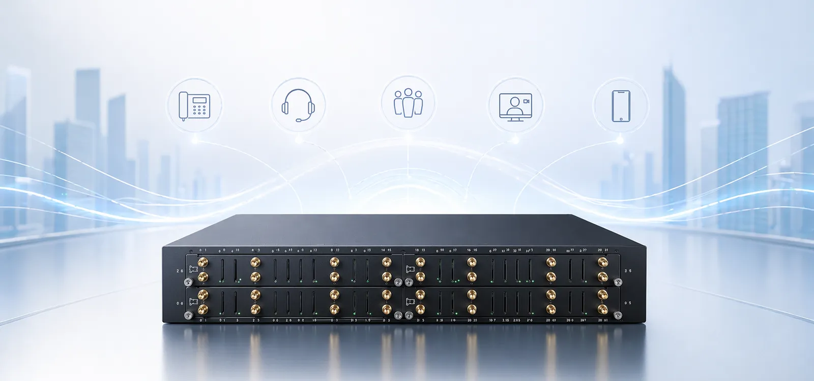 Gateway GOIP de 32 canais da Becke Telcom para SIP, voz, SMS e trunking móvel