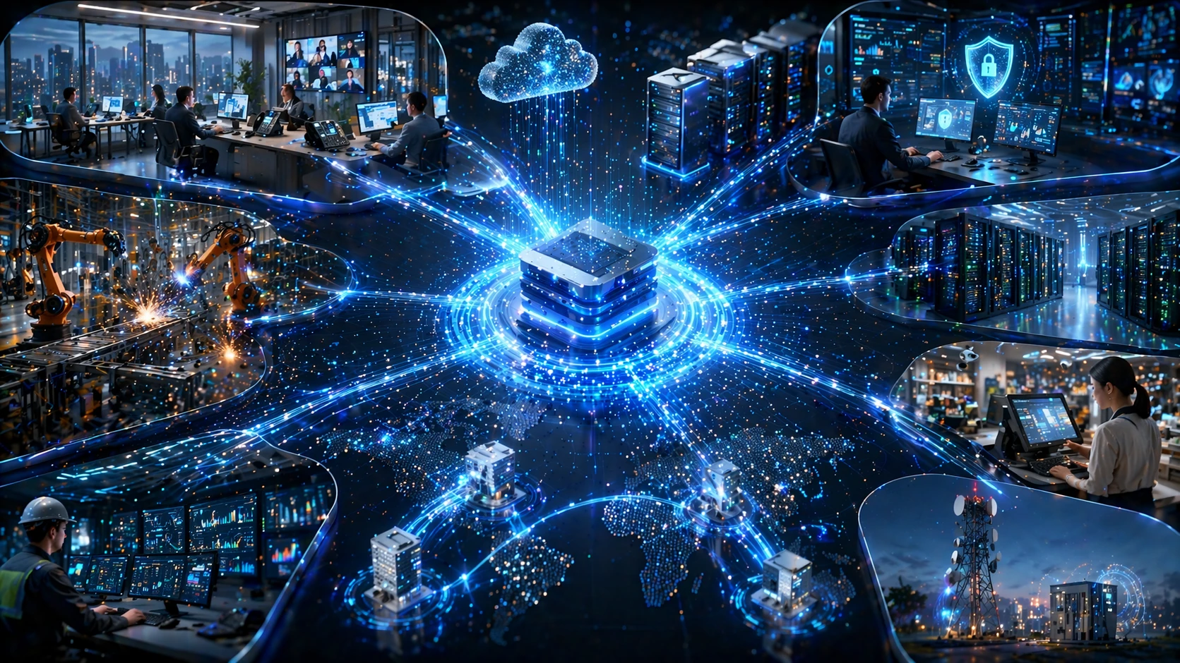 Casos de uso empresariais e industriais do IPv4, incluindo LANs de escritório, sistemas IP PBX, telefones industriais, câmeras, roteadores, firewalls e redes de filiais conectadas à nuvem.