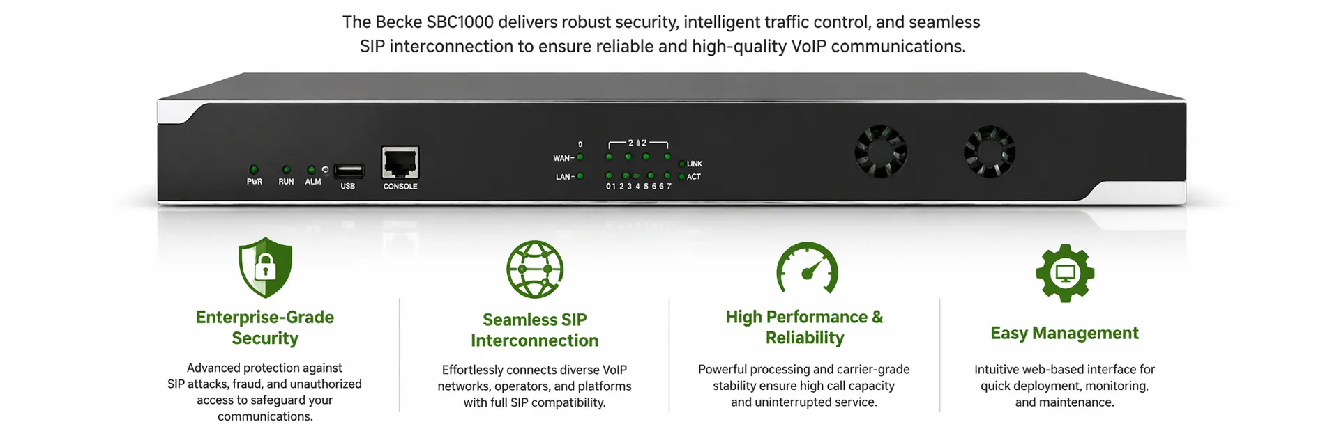Controlador de Borda de Sessão Becke SBC1000 para segurança VoIP de nível empresarial e interconexão SIP