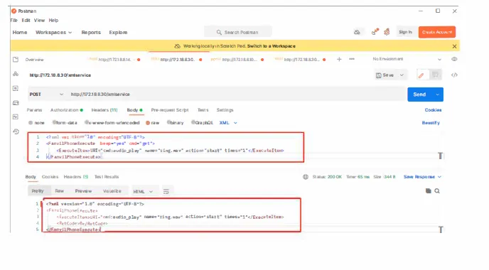 Teste de reprodução por HTTP API