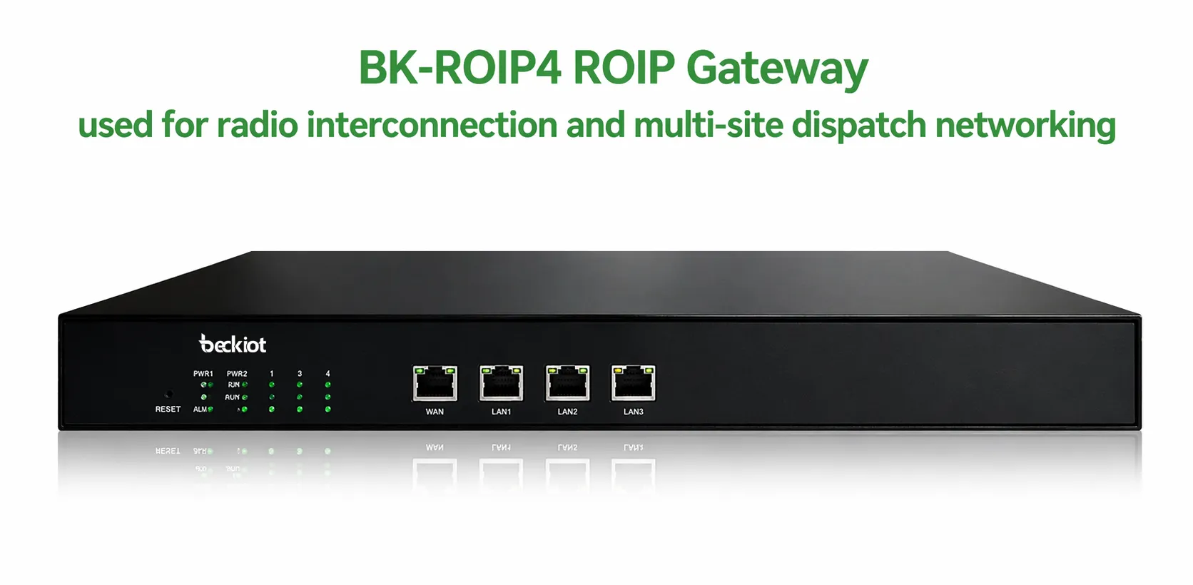 Gateway ROIP BK-ROIP4 utilizado para interconexão de rádio e rede de despacho entre múltiplos locais