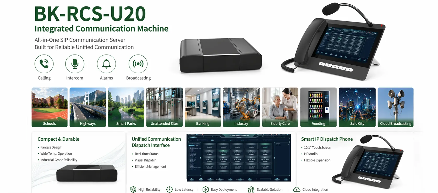 Máquina de comunicação integrada BK-RCS-U20 utilizada em escolas, autoestradas, parques inteligentes, locais não assistidos, bancos, empresas, cuidados a idosos, máquinas de venda automática, cidades seguras e difusão na cloud
