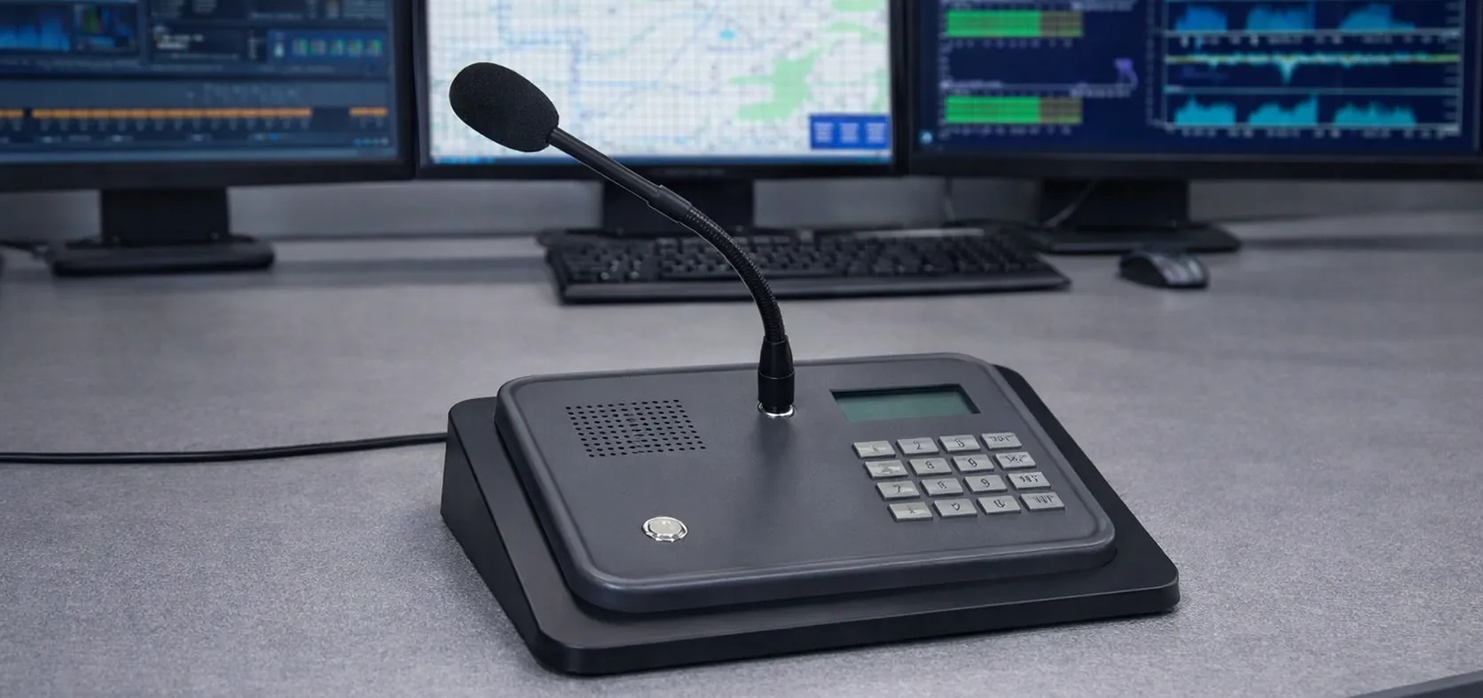 Microfone SIP GP100 numa secretária para paginação e difusão por intercomunicador