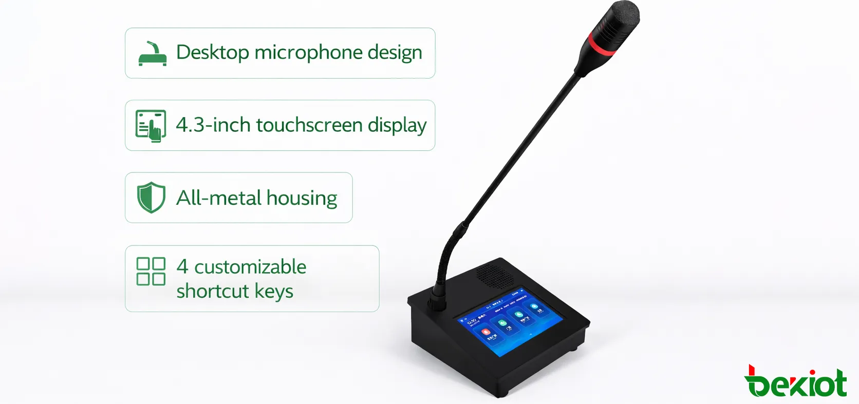 Microfone SIP GP600J com tela touch em estação de chamada de desktop