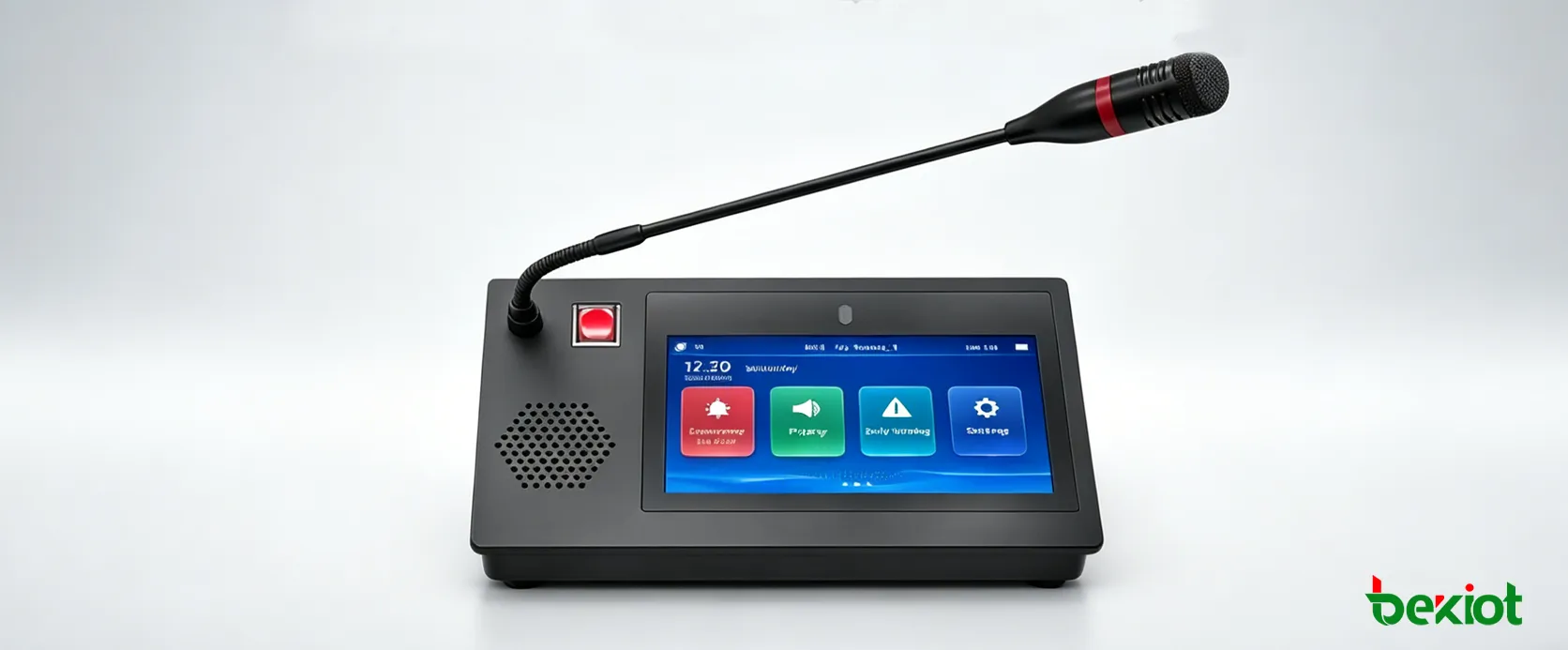 Microfone SIP GP600N com tela touch de 7 polegadas em uma estação de chamada de mesa