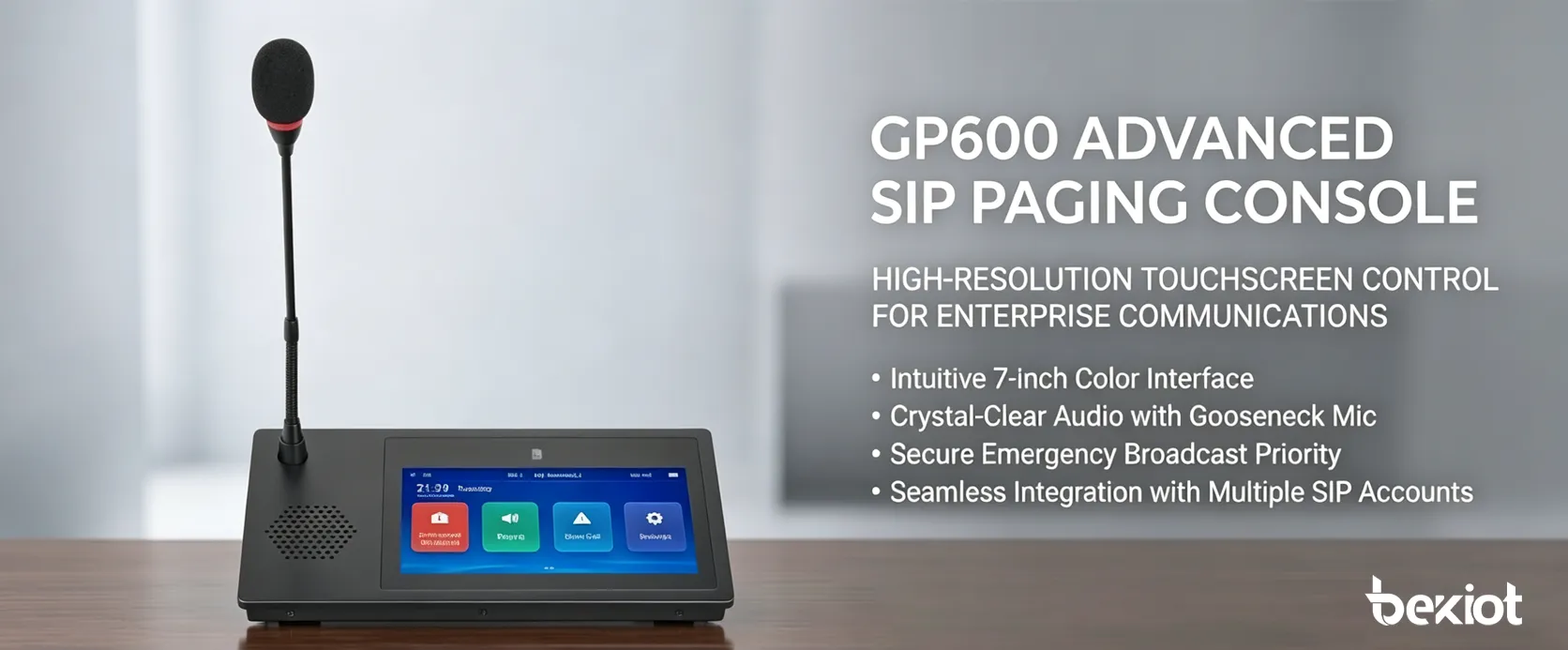Design frontal e tela sensível ao toque do microfone GP600 SIP
