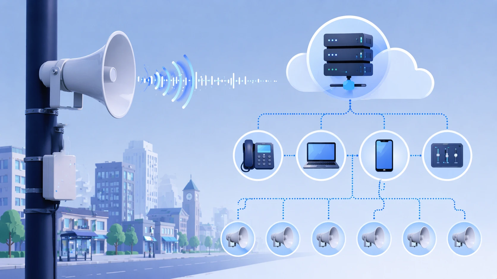 Alto-falante SIP conectado a uma central IP PBX ou servidor SIP para paginação e notificação de áudio