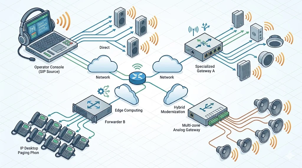 Implantação de páginação por multicast SIP com PBX, dispositivo de encaminhamento, endereços multicast e alto-falantes de zona