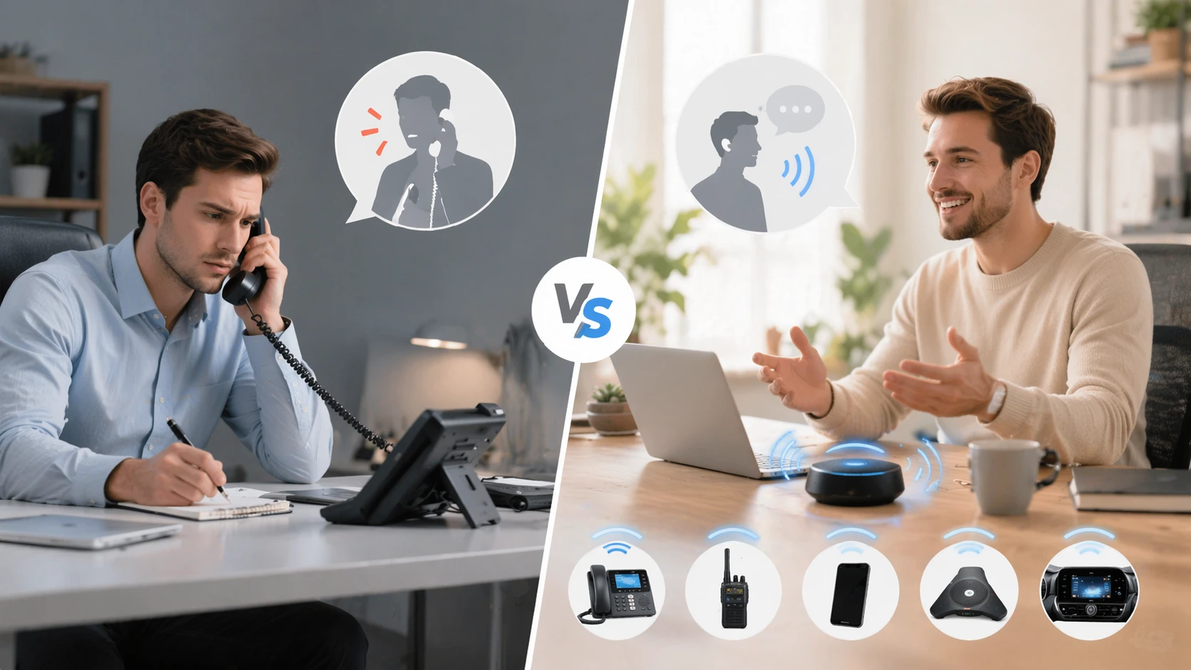 Chamada viva-voz com alto-falante e microfone em ambientes de escritório e comunicação