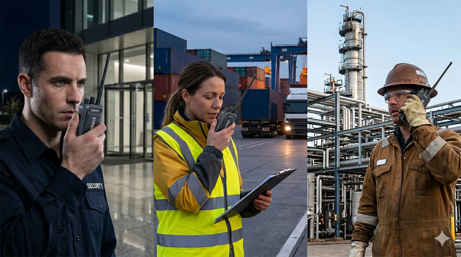Rádios portáteis Push to Talk da Becke Telcom usados por equipes de campo em segurança, transporte e operações industriais