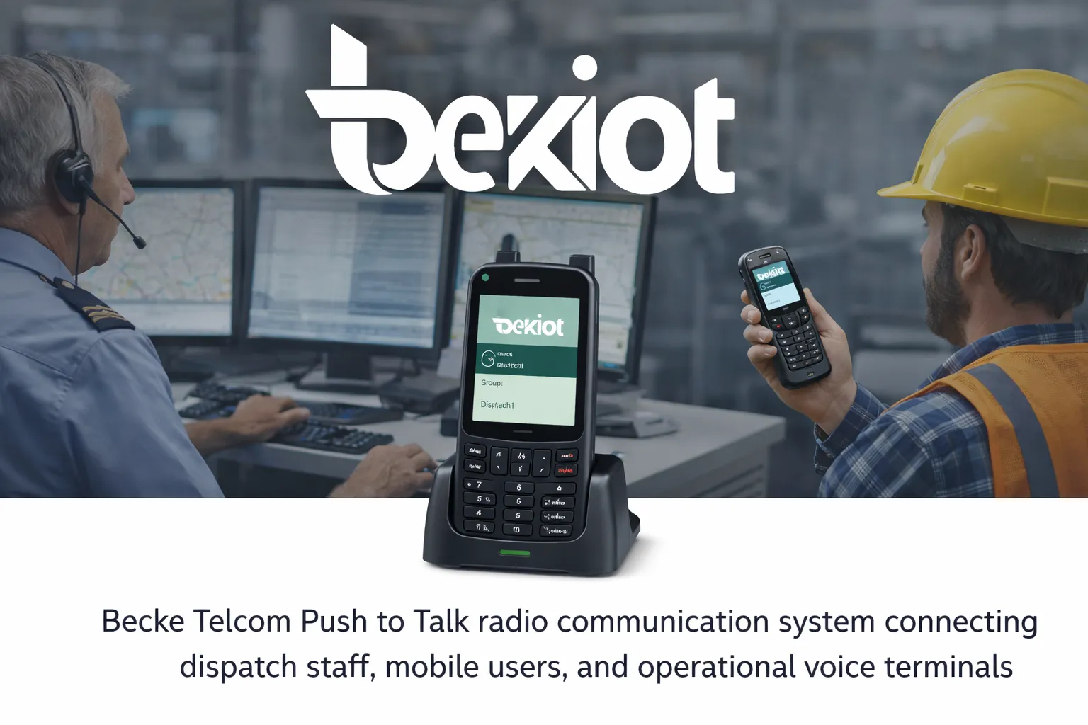 Sistema de comunicação por rádio Push to Talk da Becke Telcom conectando equipe de despacho, usuários móveis e terminais operacionais de voz