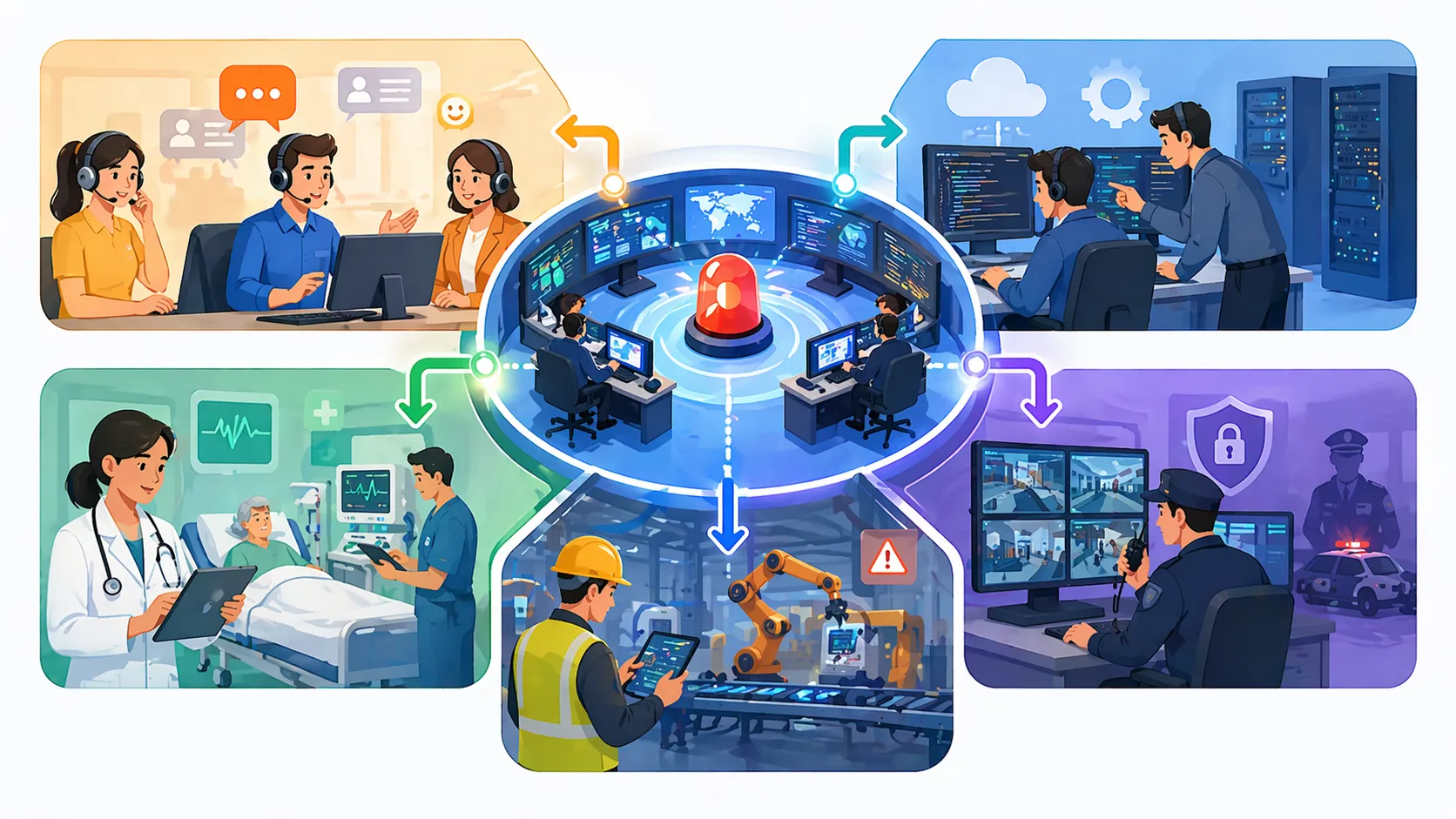 Processo de escalação aplicado em saúde, resposta a alarmes industriais e ambientes de comunicação operacional