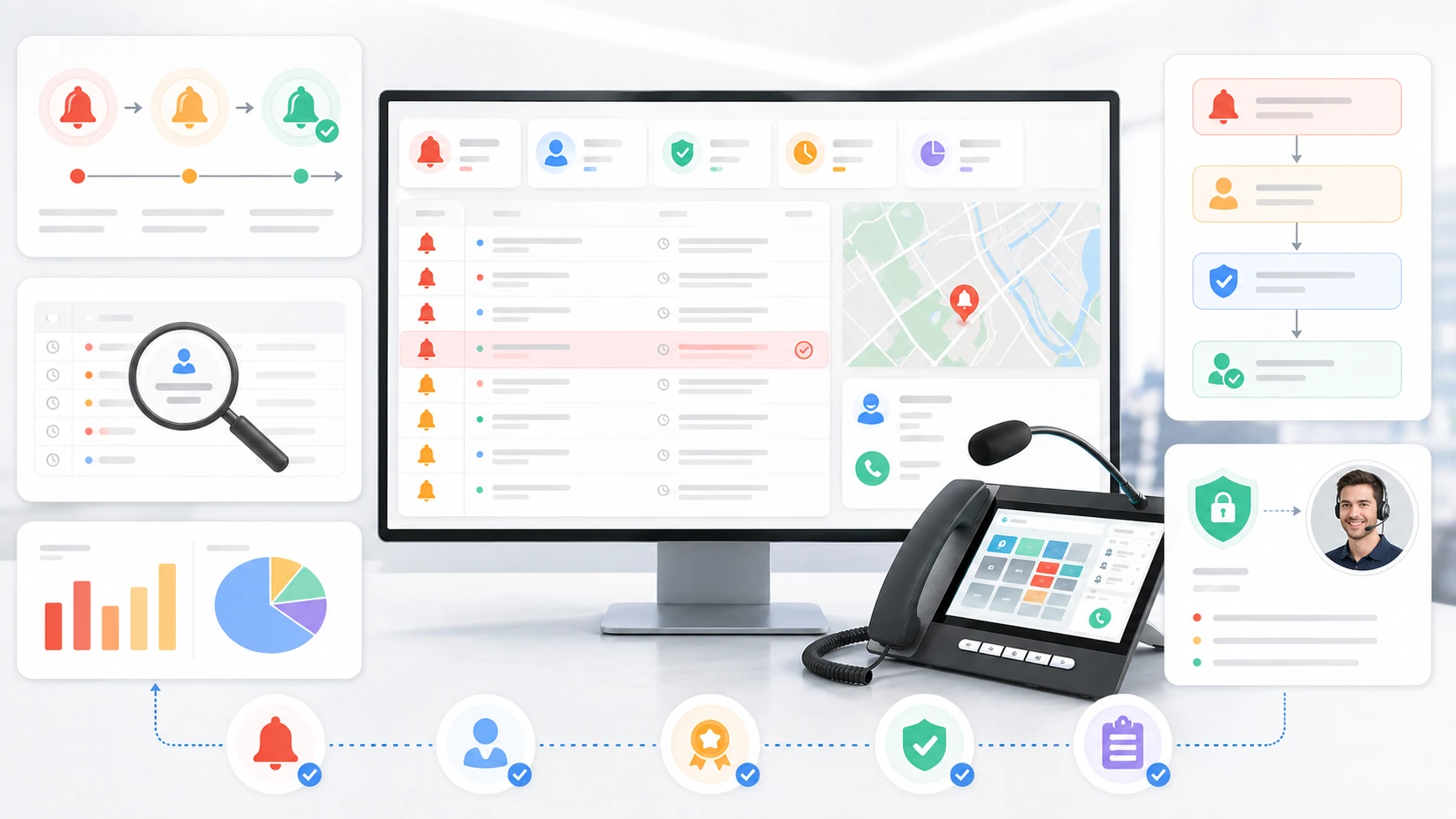 Características de reconhecimento de alarme: estados visíveis, rastreabilidade e ferramentas de resposta