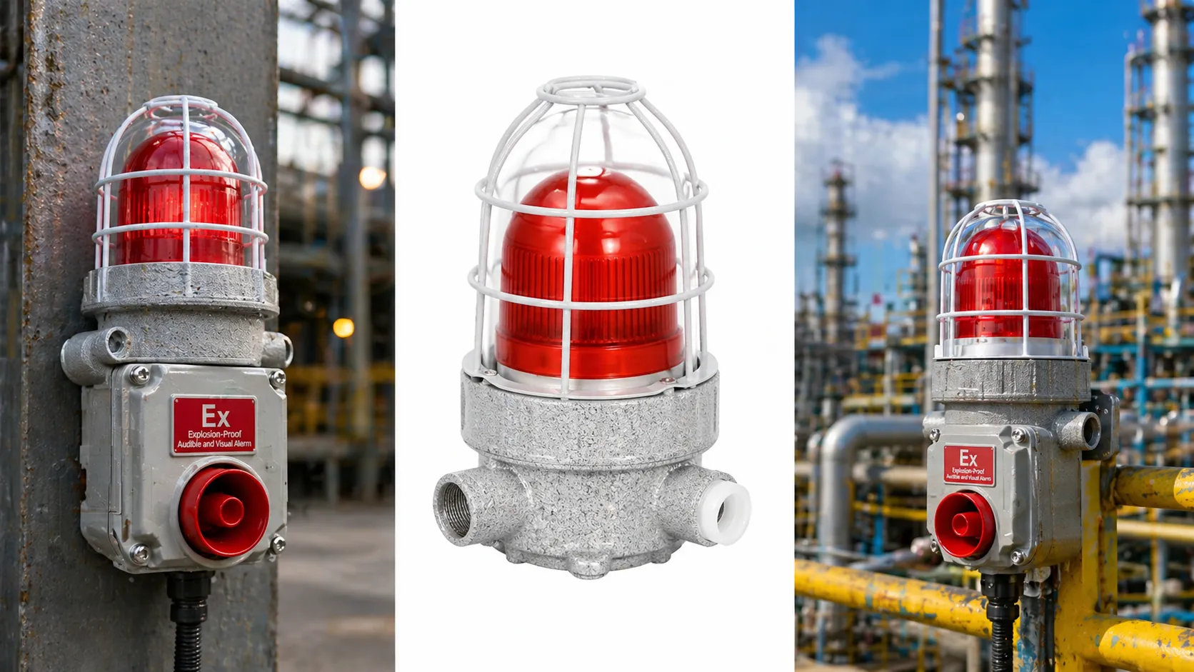 Alarme sonora e luminosa à prova de explosão com opções de tensão AC220V DC24V AC36V para sistemas de controle industrial