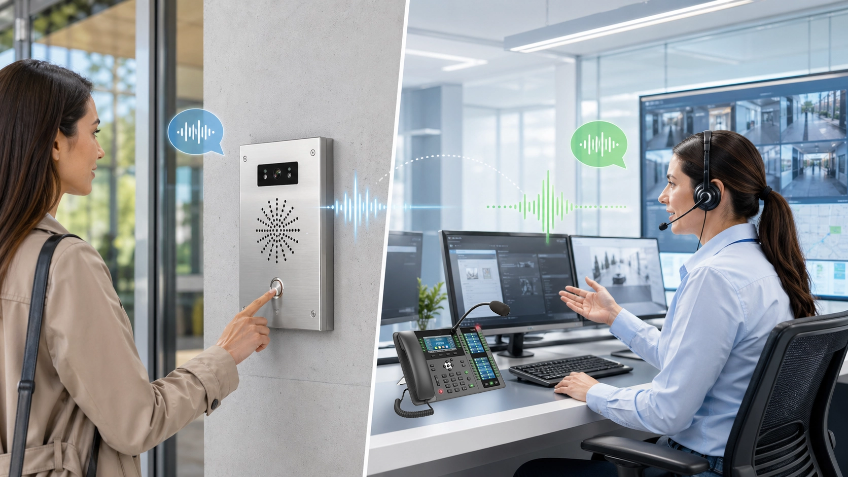 Funções de Talkback mostrando resposta do operador, assistência remota, confirmação, coordenação e entrega de instruções em um sistema de comunicação