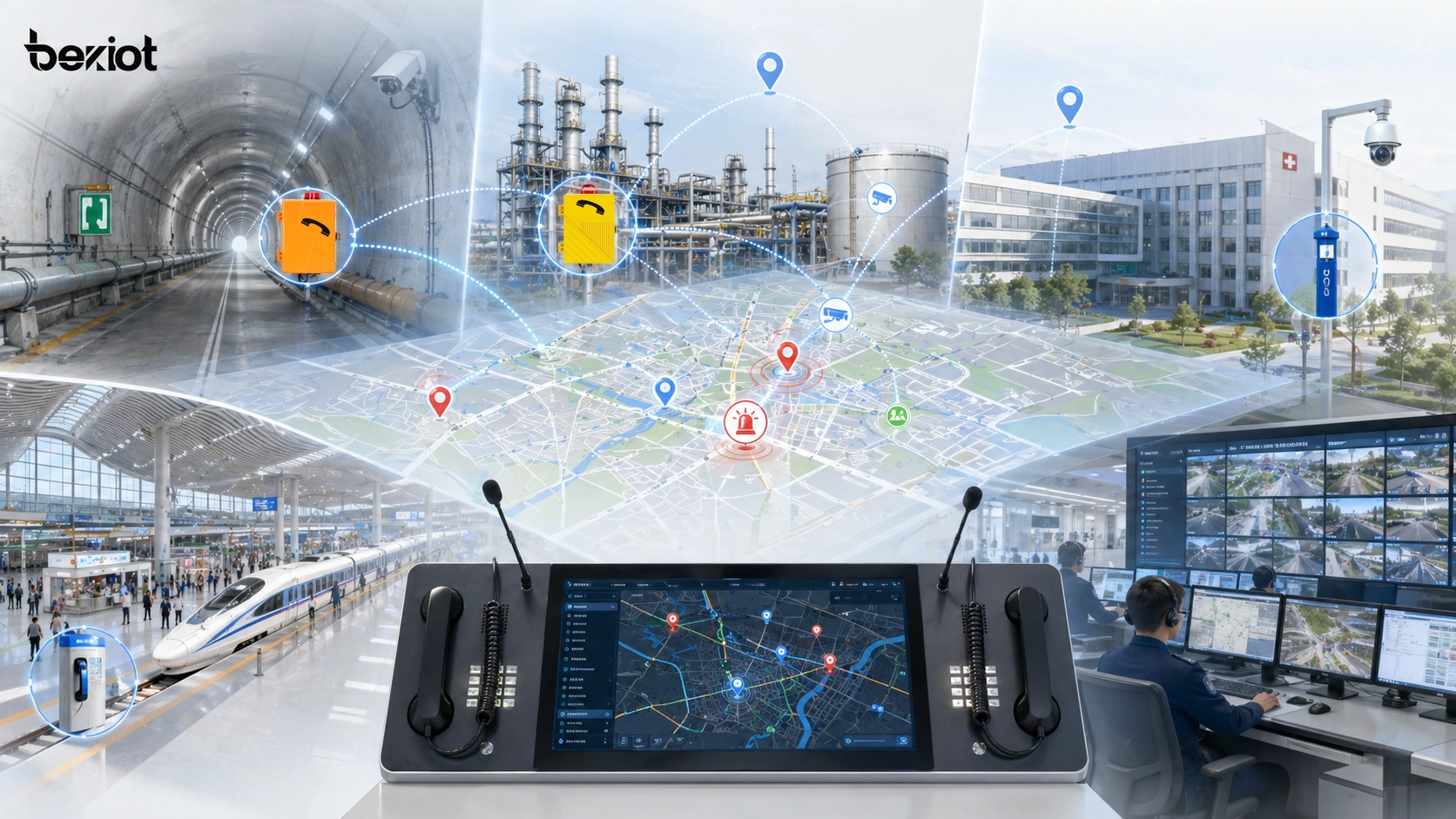 Aplicações de despacho baseado em mapas em túneis, locais industriais, campi, hospitais, hubs de transporte e centros de segurança pública