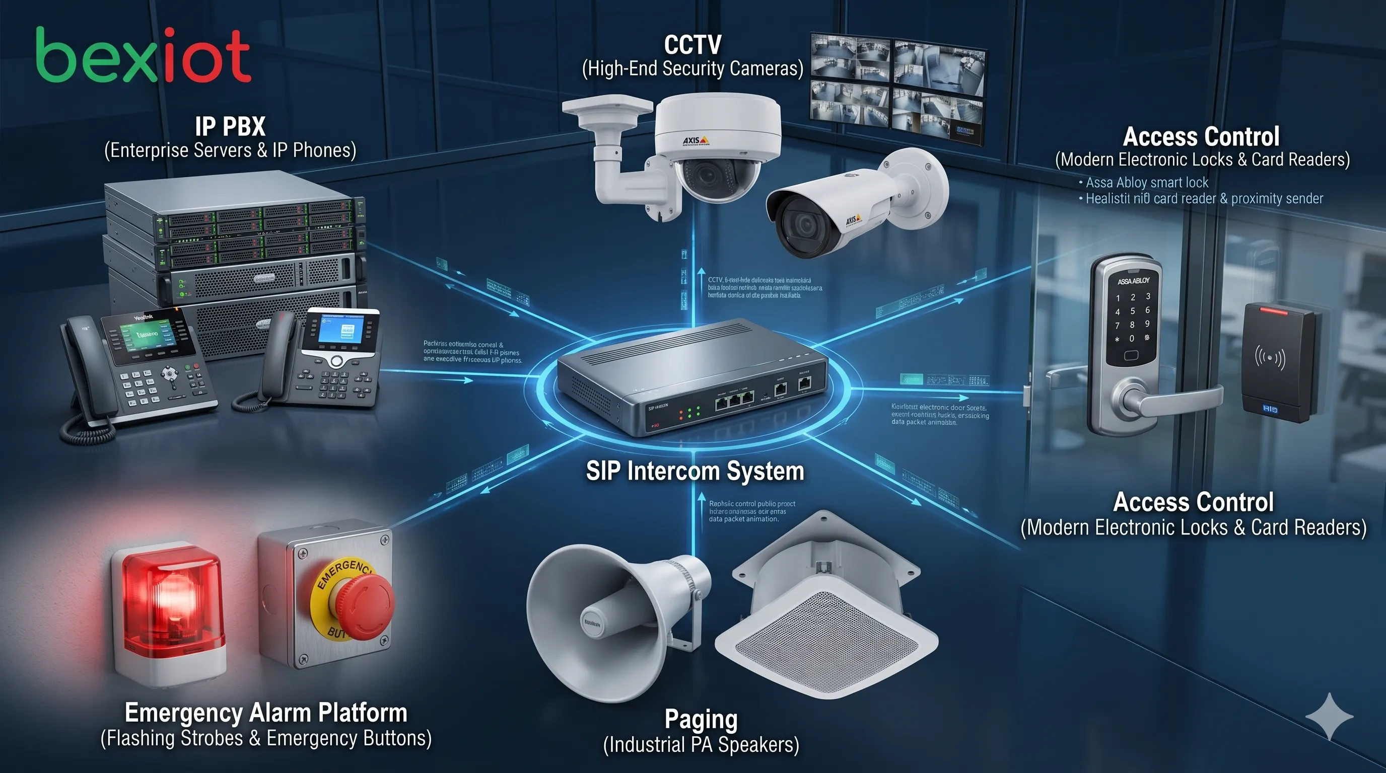 Integração de sistema de intercomunicação SIP com IP PBX CCTV controle de acesso paging e plataforma de alarme de emergência
