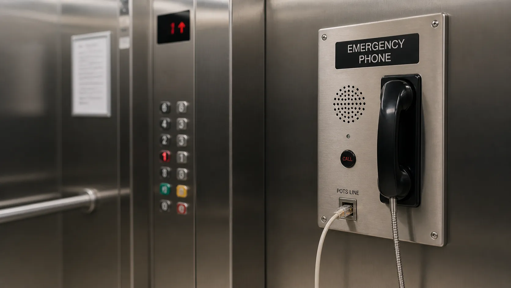 Painel de telefone de emergência de elevador usando linha POTS para comunicação bidirecional confiável