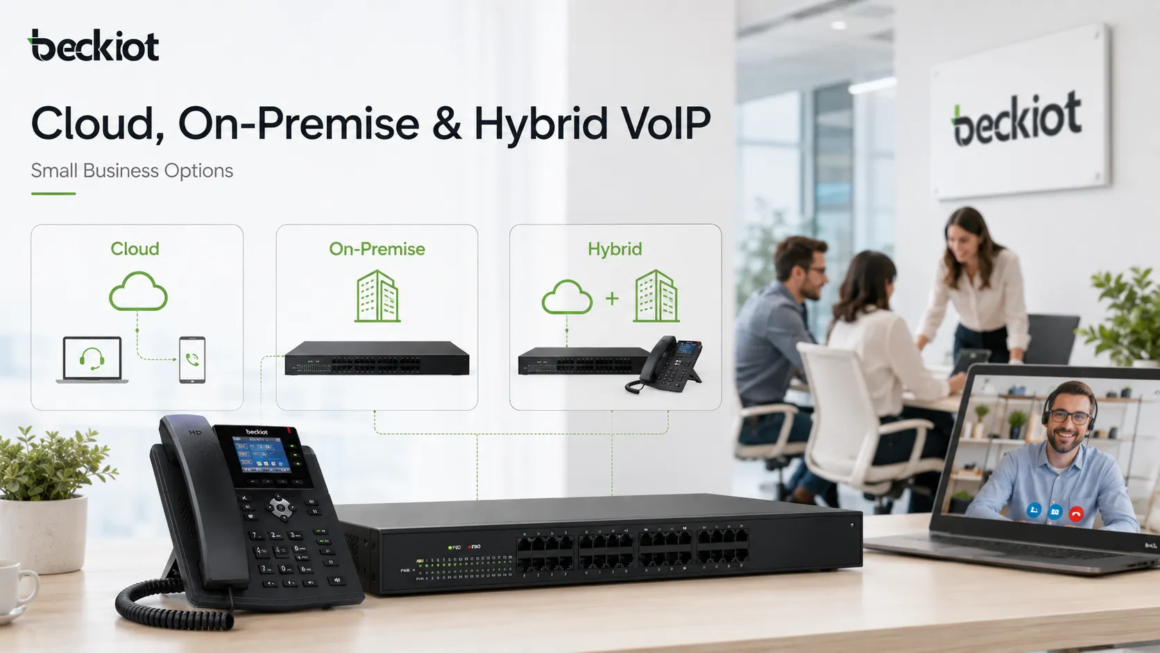 Opções de sistema telefônico VoIP em nuvem, no local e híbrido para pequenas empresas