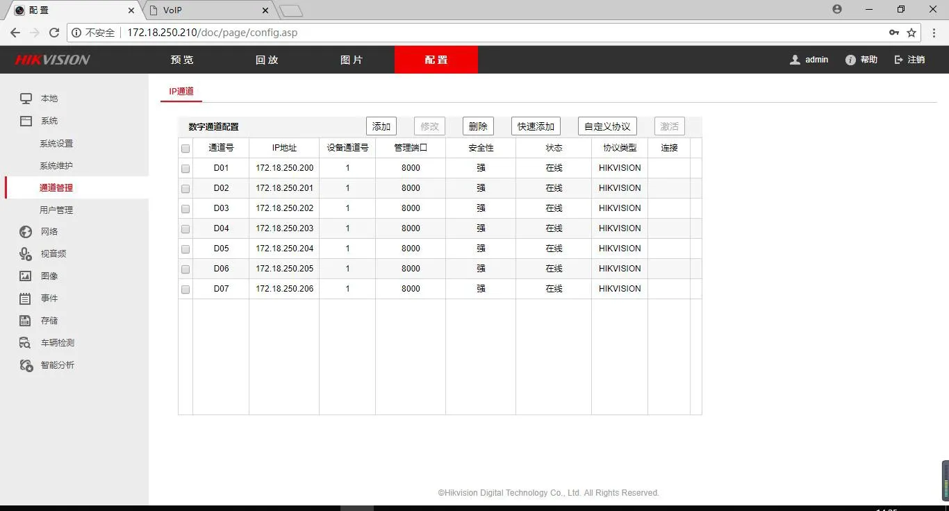 Interface de configuração do módulo de gerenciamento de canais