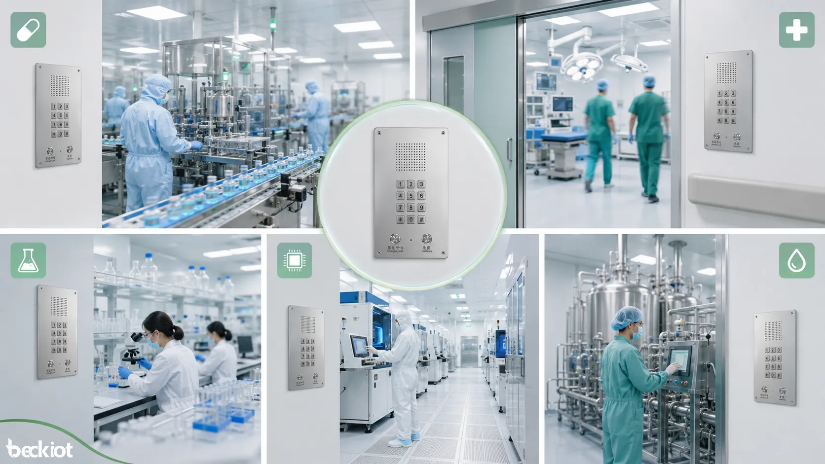 Aplicações de intercomunicação para salas limpas em oficinas farmacêuticas hospitais laboratórios semicondutores e áreas assépticas