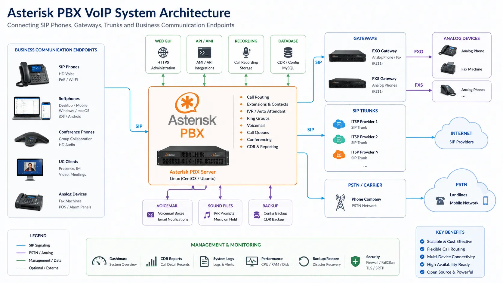 O que é Asterisk PBX? Funções, arquitetura VoIP e aplicações empresariais