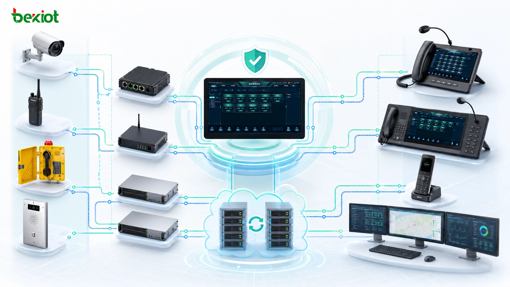 Plataforma resiliente de comunicação unificada com gateway de vídeo gateway de rádio servidor de despacho SIP servidor de transcodificação e aplicações de centro de comando