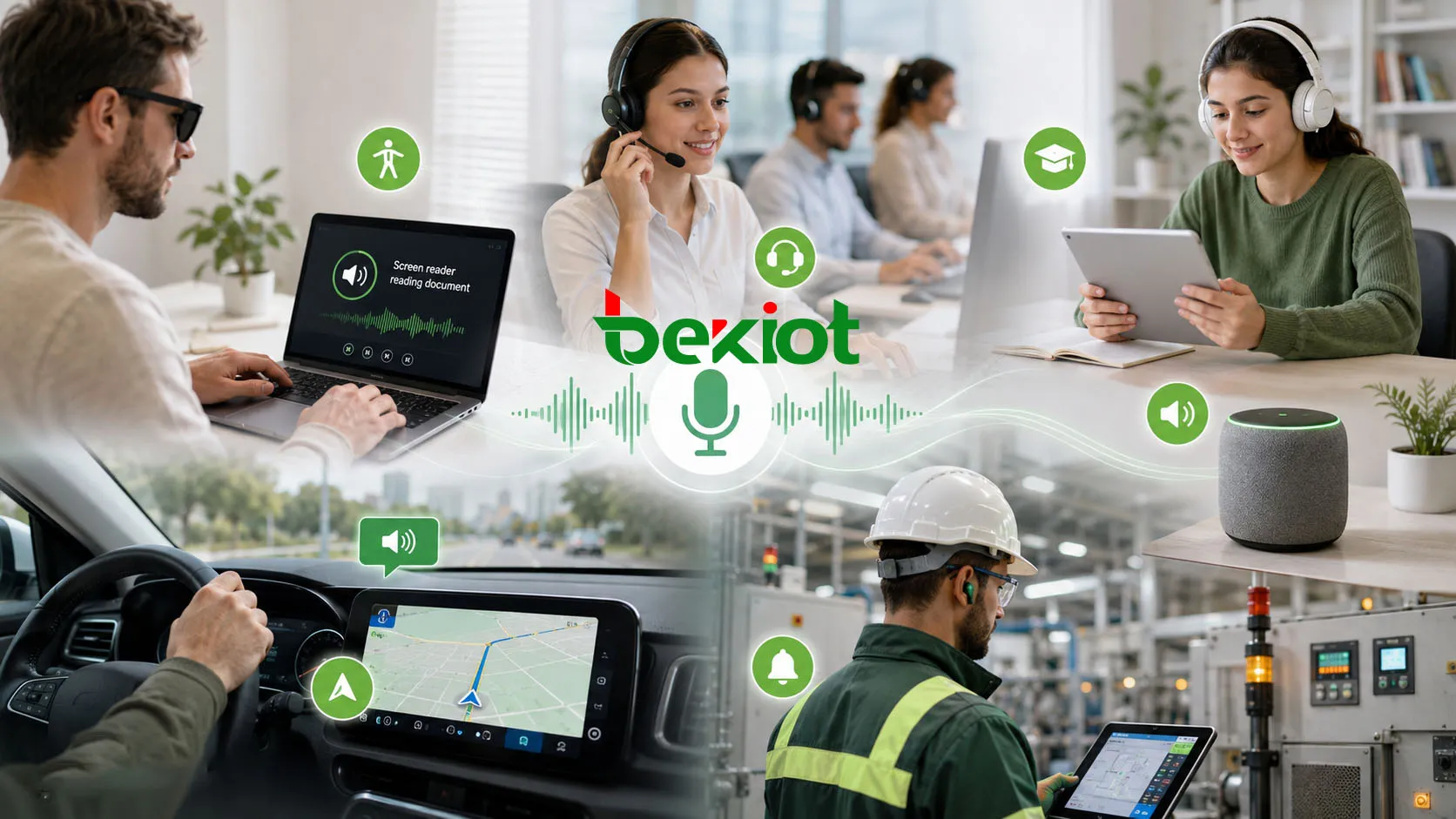 Aplicações de texto para fala em acessibilidade, leitores de tela, IVR, atendimento ao cliente, e-learning, navegação, dispositivos inteligentes e alertas industriais