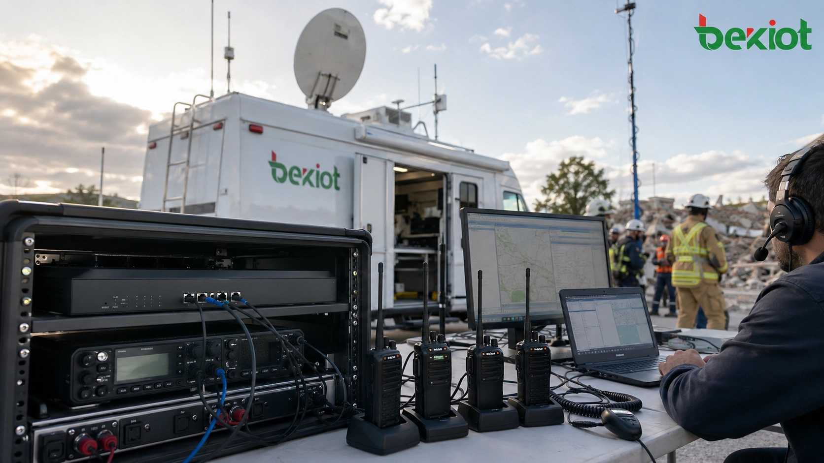 Veículo de Comando de Emergência e Solução de Interconexão Walkie-Talkie no Local