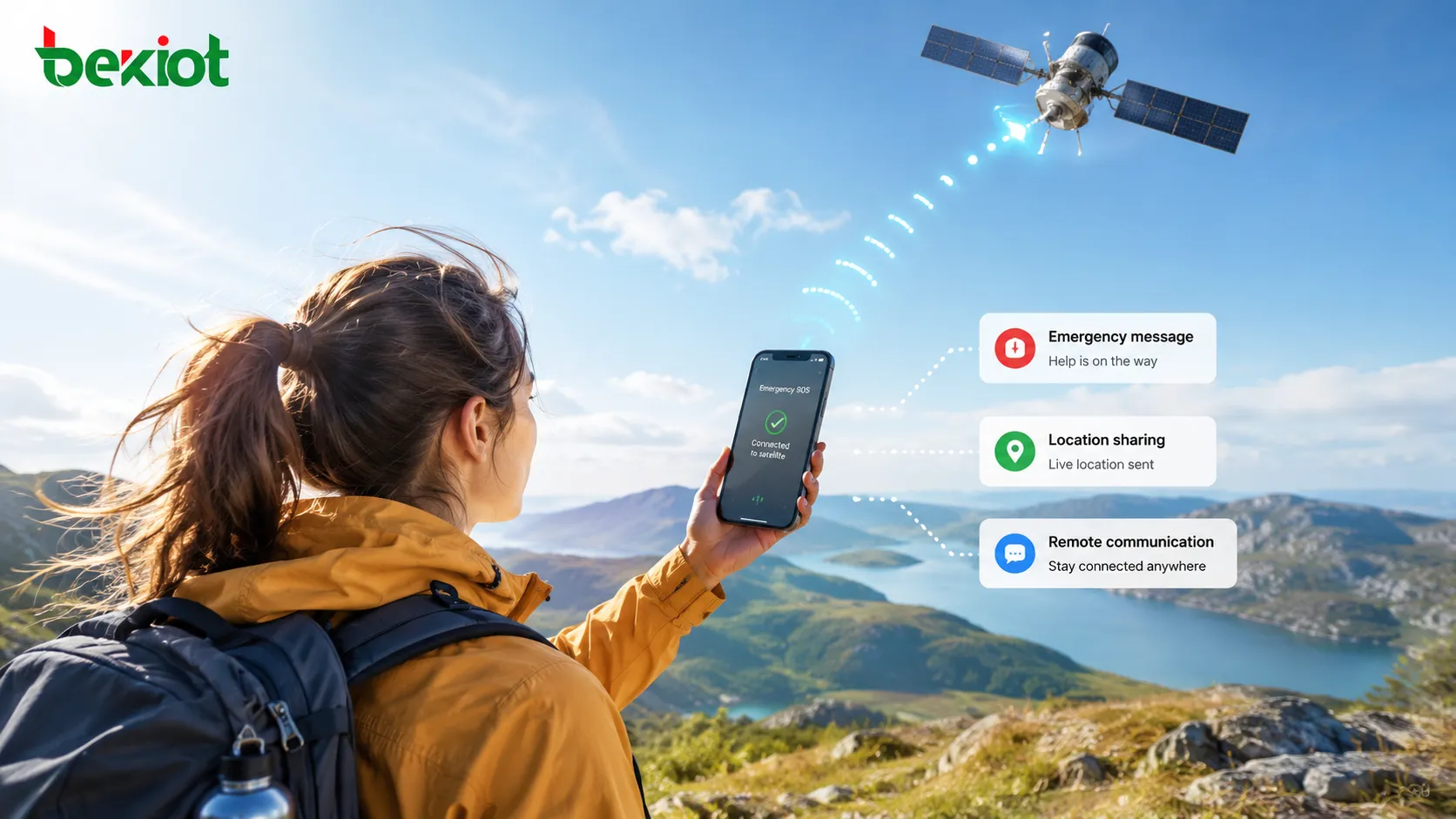 Telefone móvel comum conectado diretamente a uma rede NTN por satélite para mensagem de emergência, compartilhamento de localização e comunicação remota