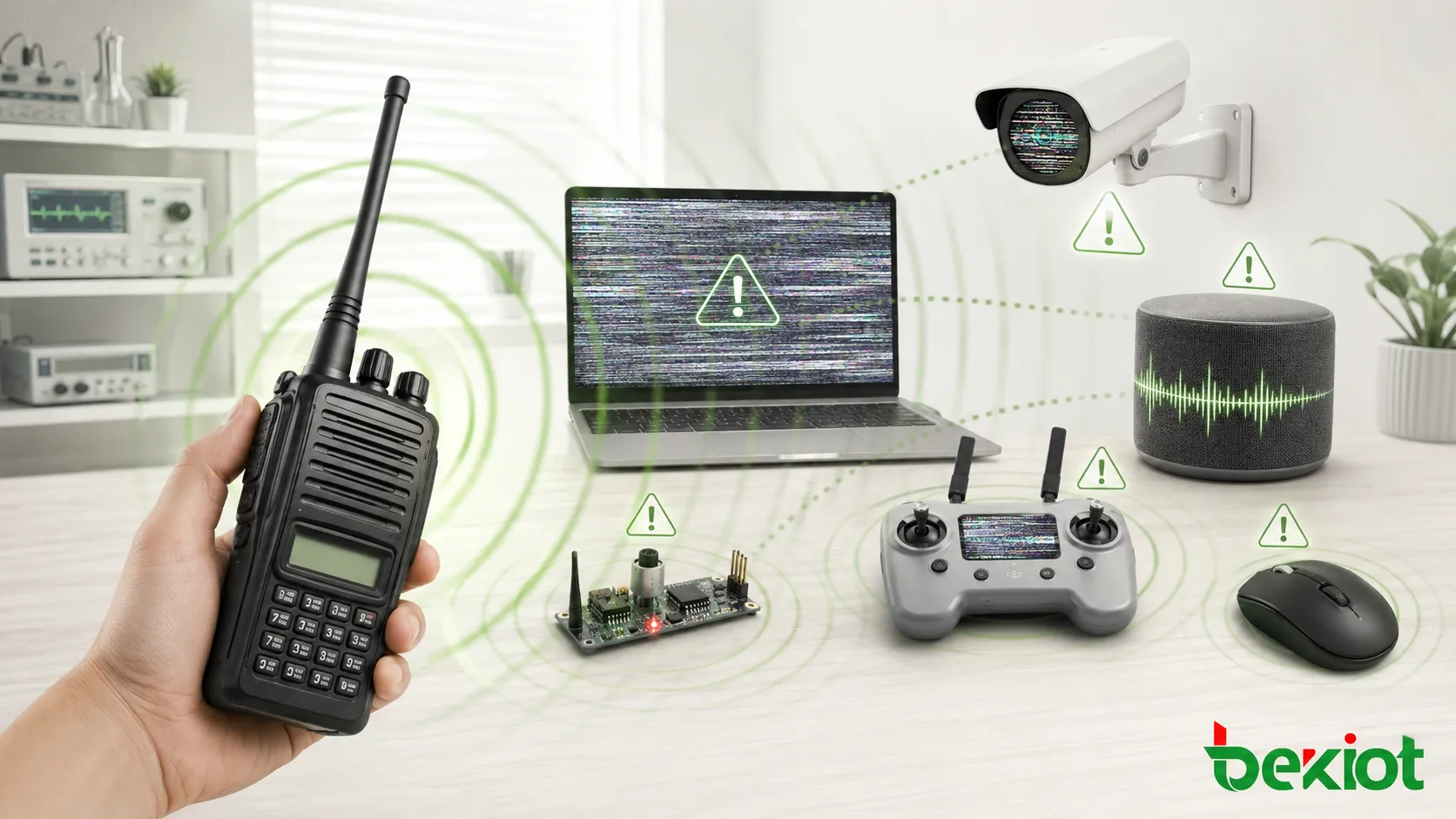 Rádio portátil de alta potência causando interferência RF em computador câmera sensor dispositivo de áudio controlador de drone e mouse sem fio