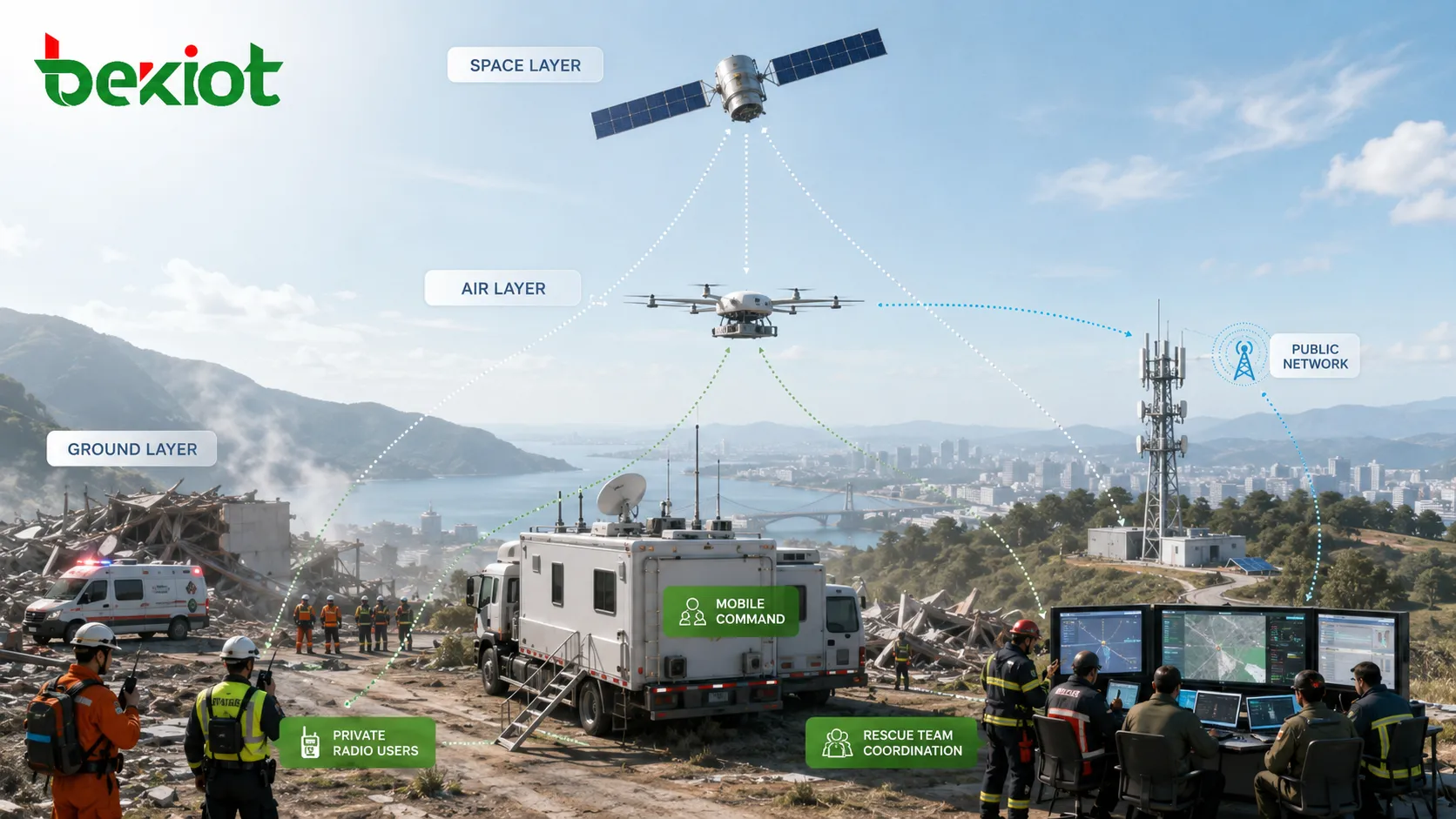 Comunicação de emergência espaço-ar-terra: camadas de rede, tecnologias e planejamento de solução