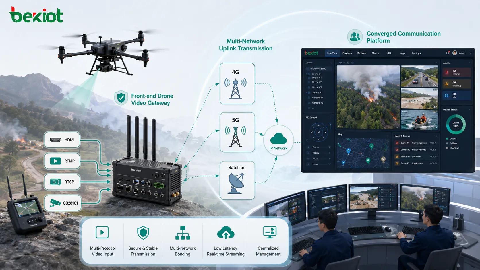 Gateway de acesso de vídeo GB28181 conectando câmeras IP dispositivos portáteis sistemas NVR drones câmeras corporais e plataforma de despacho convergente