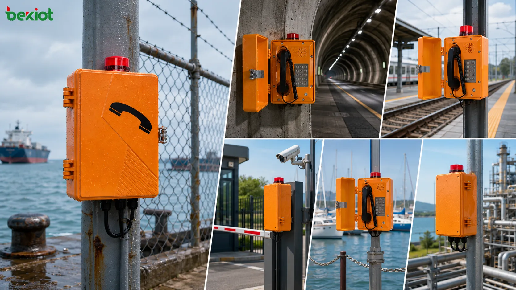 Aplicações de telefone à prova de intempéries em túnel plataforma ferroviária porto portão industrial estacionamento e área externa de utilidades
