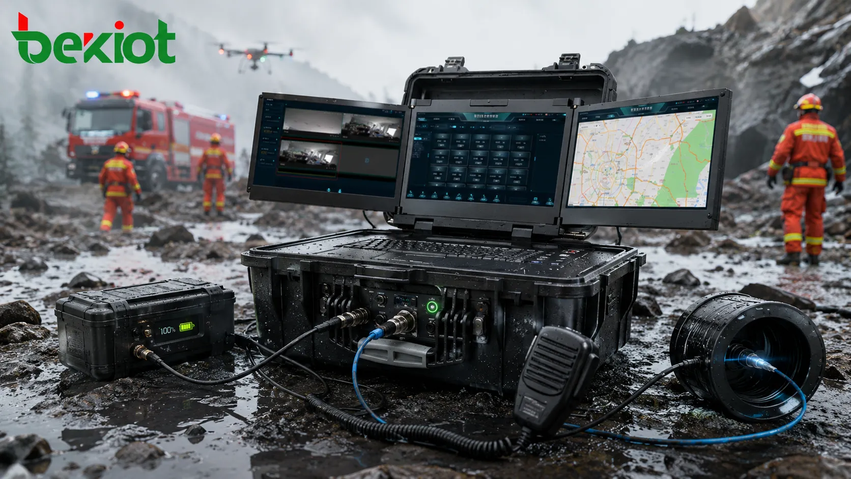 Case robusto de comando em campo com portas de rádio link de fibra bateria microfone de mão e proteção externa IP65 para operações de resgate