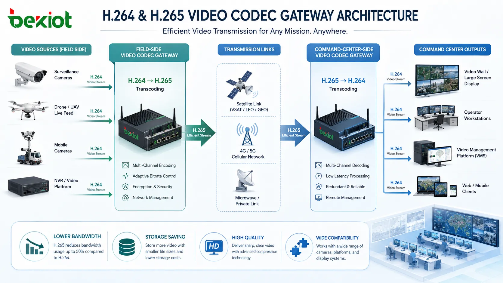 H.264 vs H.265: Estratégia de Codec Ótima e Gateway de Transcodificação para Transmissão de Vídeo de Emergência