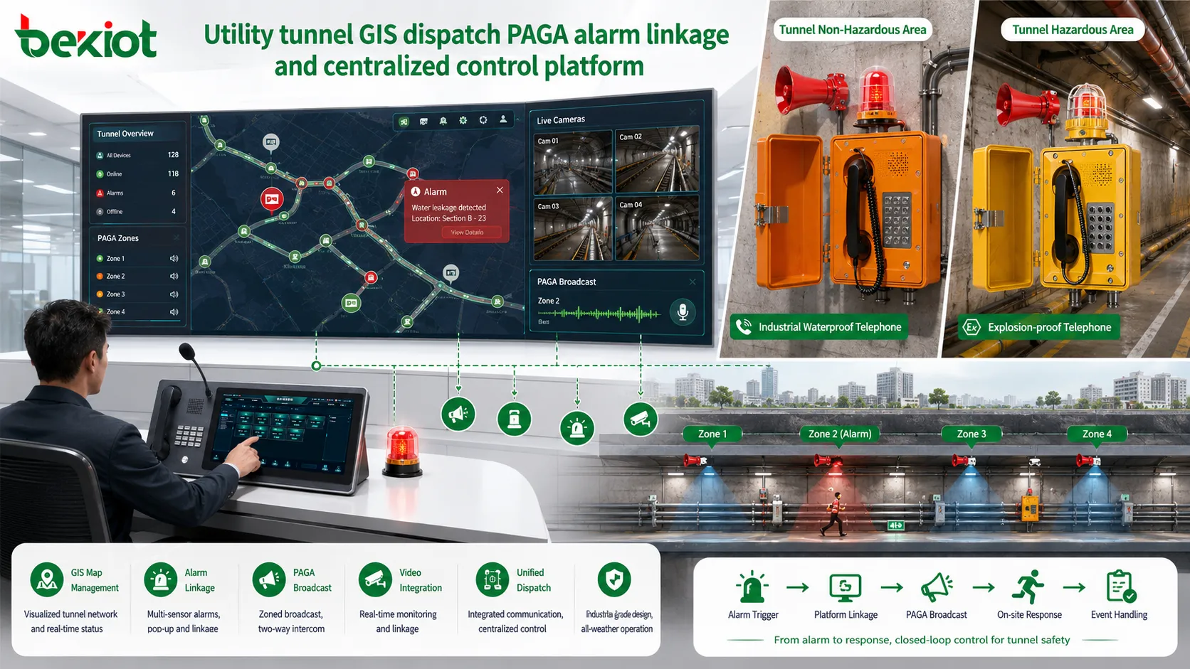 Plataforma de despacho GIS para túneis de serviços, vinculação de alarmes PAGA e controle centralizado