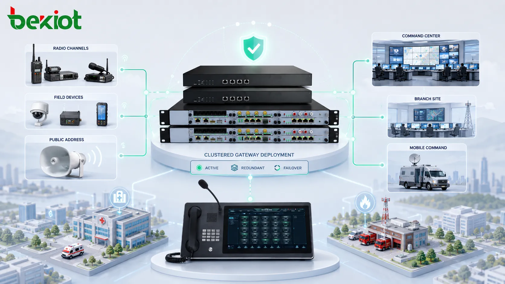Implantação de gateway em cluster conectando canais de rádio plataforma de despacho IP e centros de comando multisite