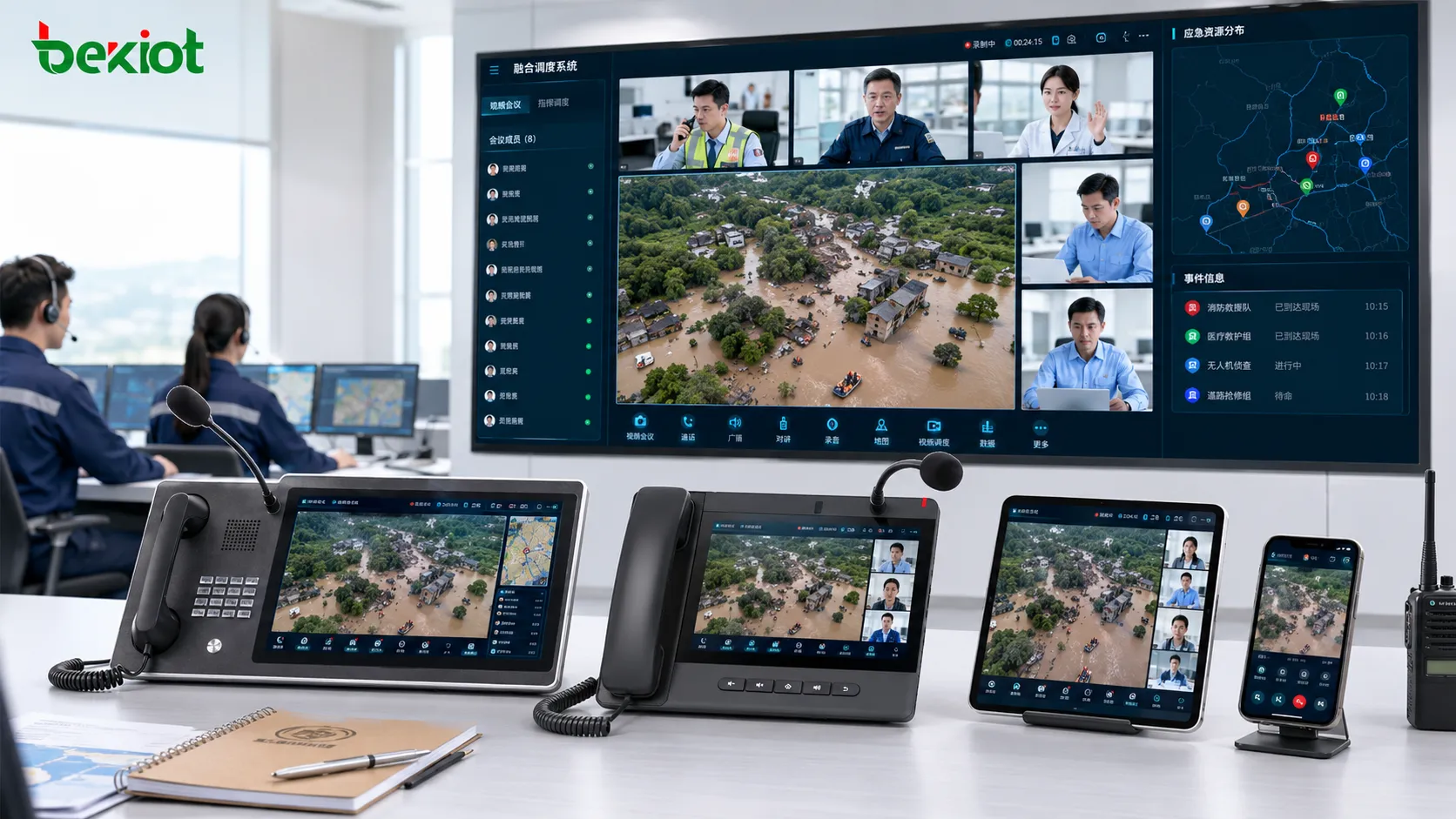 Vídeo de drone compartilhado para reunião de vídeo, terminal inteligente, aplicativo móvel e telefone de mesa visual para tomada de decisão remota
