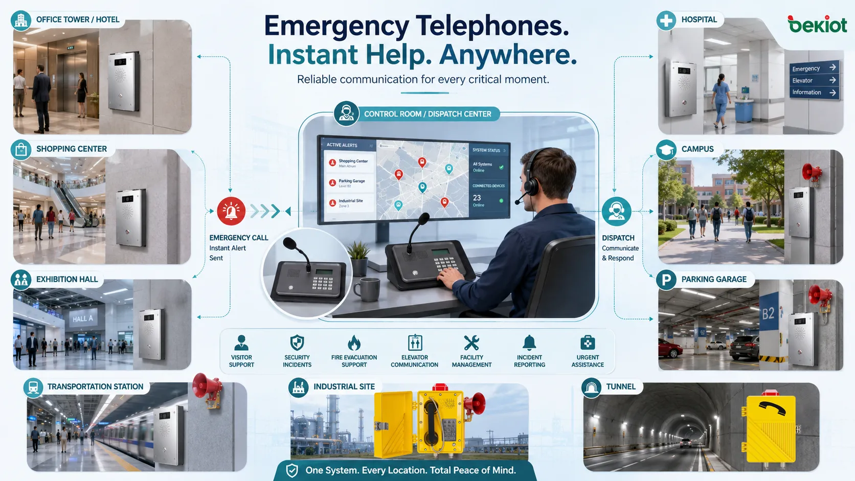Aplicações de telefone de emergência em campus túnel estacionamento local industrial hospital e estação de transporte