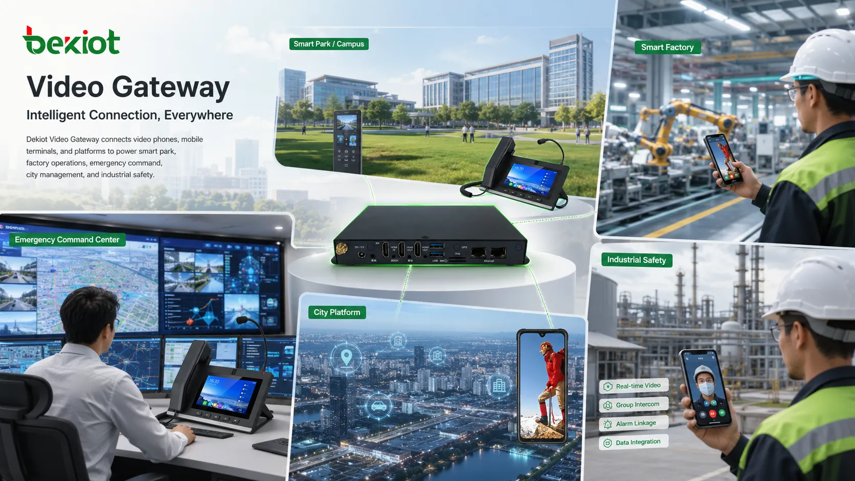Aplicações de gateway de vídeo em parque inteligente fábrica centro de comando de emergência plataforma urbana e sistema de segurança industrial
