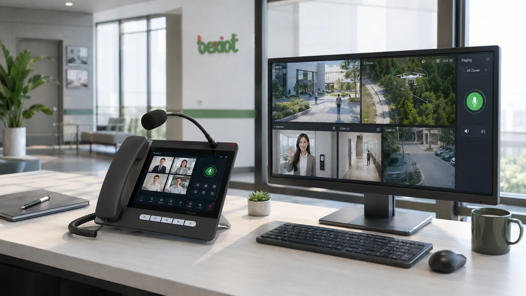 Telefone IP com vídeo usado para participação em reuniões visualização de videomonitoramento interfone de porta ligação de paging e monitoramento de vídeo de drone