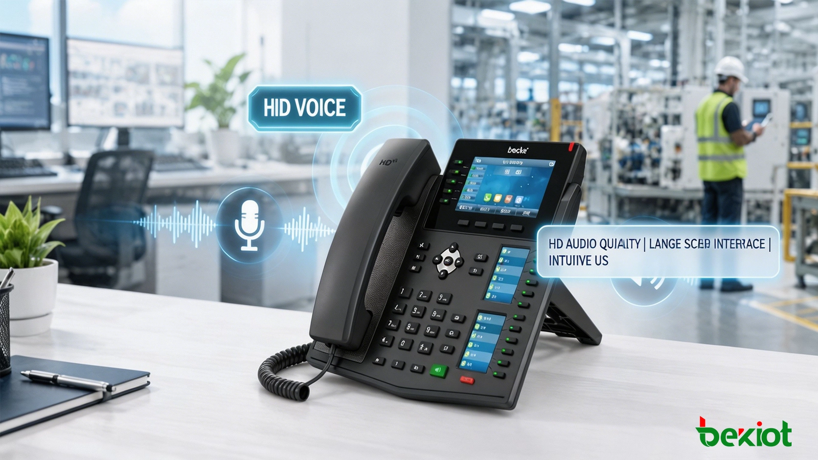 Interface de telefone IP com exibição de voz HD, sistema operacional e funções de chamada empresarial