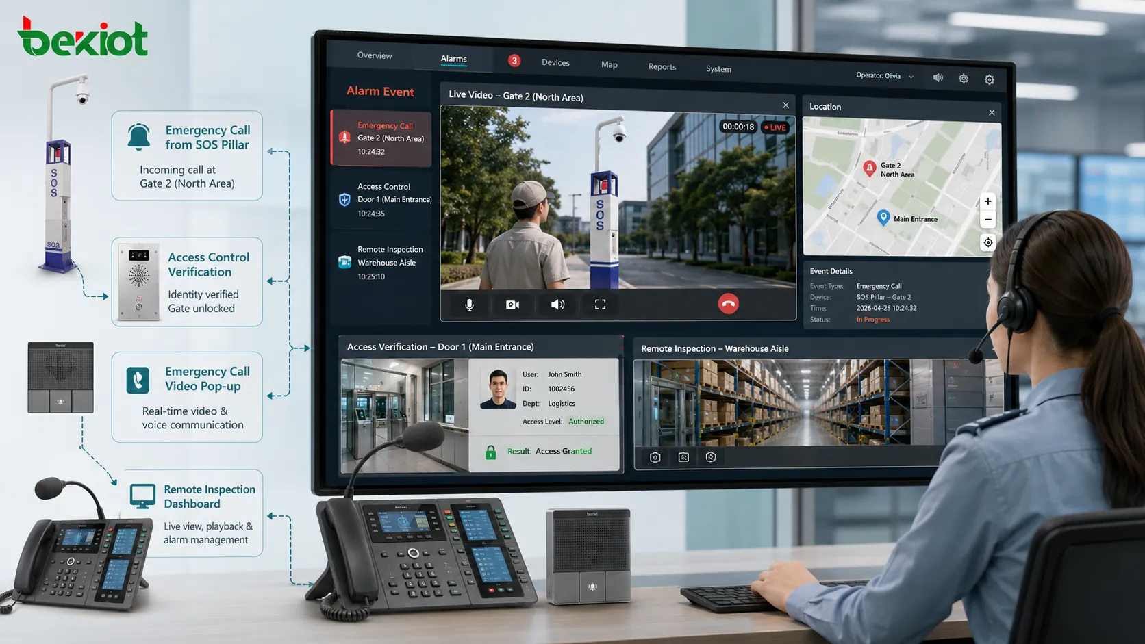 Casos de uso de integração de vídeo com vinculação de alarme verificação de acesso chamada de emergência pop-up de vídeo e inspeção remota