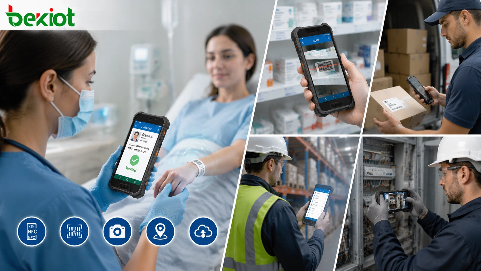 Smartphone ruggedizado usado para identificação em saúde, digitalização de medicamentos, rastreamento logístico e gestão de serviços móveis